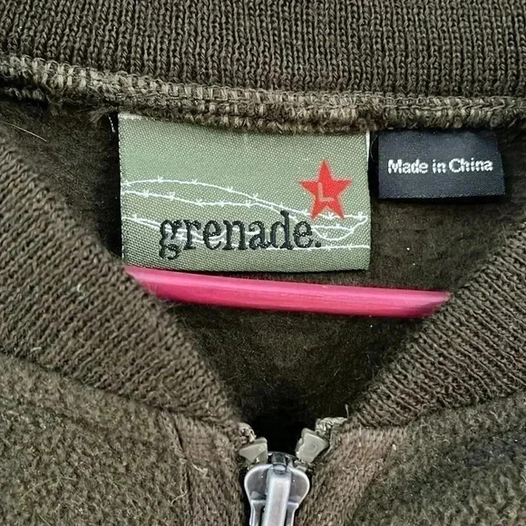 [L] Grenade  military Green Military Bomber Fleece Jacket-NWOT - Picture 2 of 9